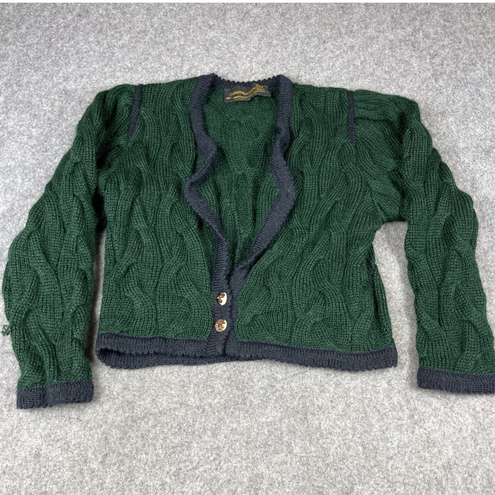Christa Moden Salzburg Green Mohair Wool Cable Knit Trachten Cardigan 40 Small
